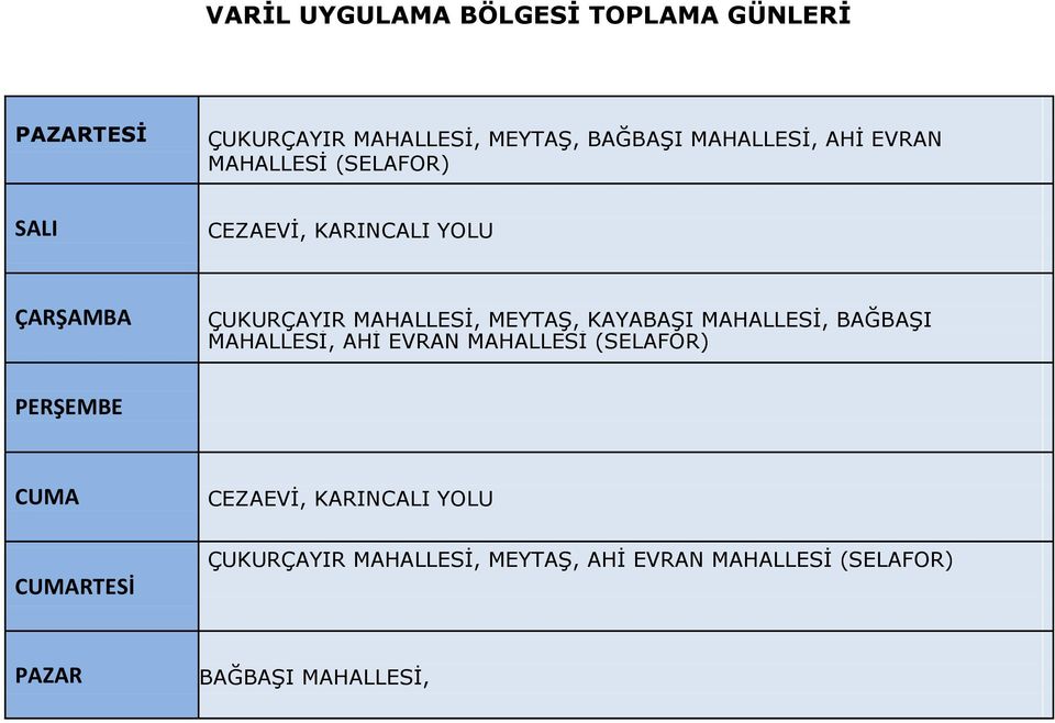 MEYTAŞ, KAYABAŞI MAHALLESİ, BAĞBAŞI MAHALLESİ, AHİ EVRAN MAHALLESİ (SELAFOR) CUMA CEZAEVİ,