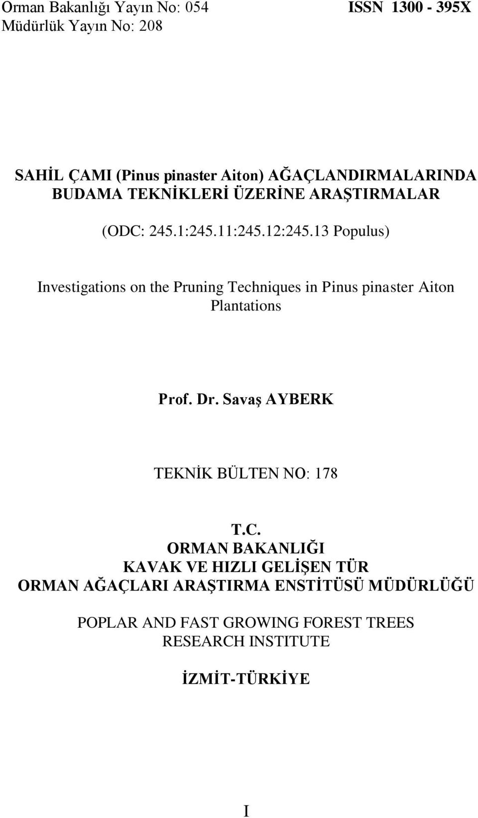 13 Populus) Investigations on the Pruning Techniques in Pinus pinaster Aiton Plantations Prof. Dr.