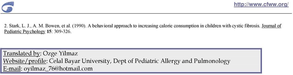 fibrosis. UJournal of Pediatric PsychologyU 15: 309-326.