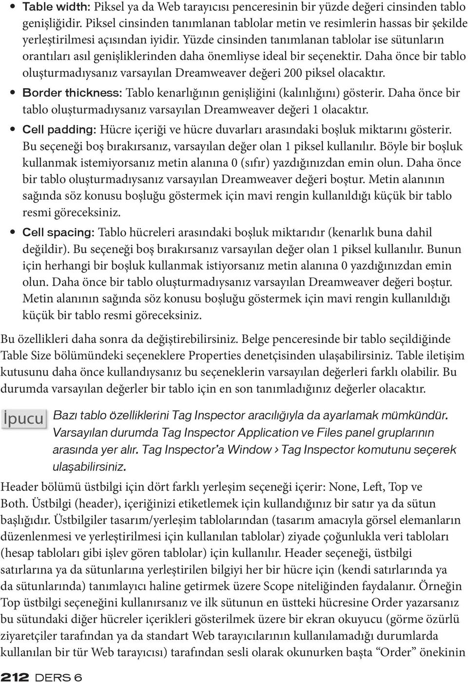 Yüzde cinsinden tanımlanan tablolar ise sütunların orantıları asıl genişliklerinden daha önemliyse ideal bir seçenektir.