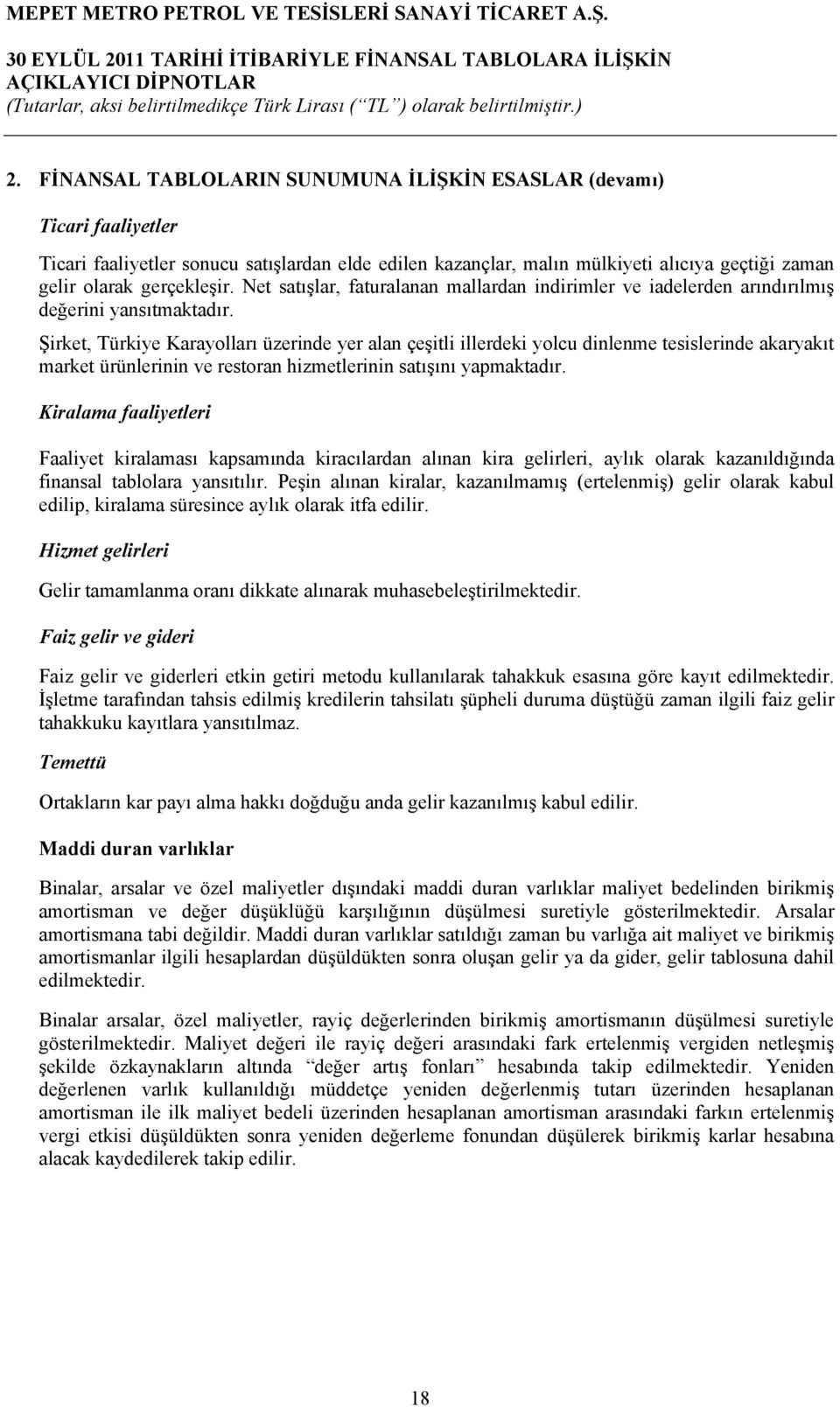 Şirket, Türkiye Karayolları üzerinde yer alan çeşitli illerdeki yolcu dinlenme tesislerinde akaryakıt market ürünlerinin ve restoran hizmetlerinin satışını yapmaktadır.