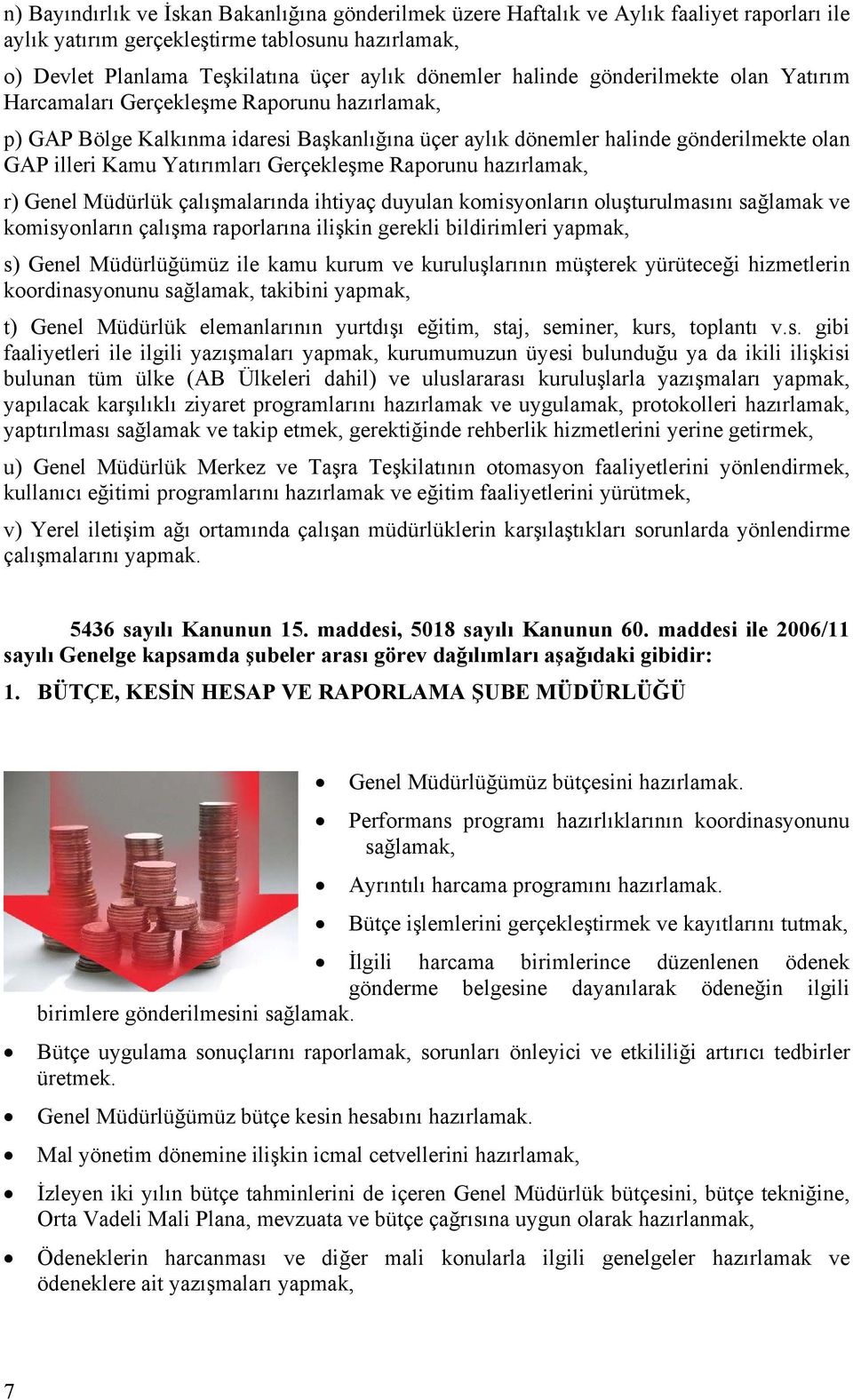 Gerçekleşme Raporunu hazırlamak, r) Genel Müdürlük çalışmalarında ihtiyaç duyulan komisyonların oluşturulmasını sağlamak ve komisyonların çalışma raporlarına ilişkin gerekli bildirimleri yapmak, s)