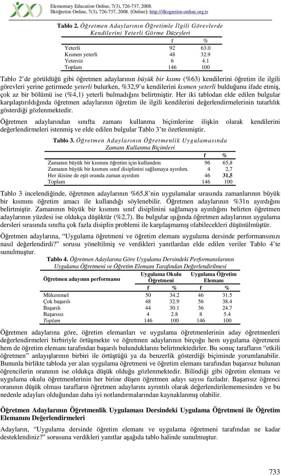 bulduunu ifade etmi, çok az bir bölümü ise (%4,1) yeterli bulmadıını belirtmitir.