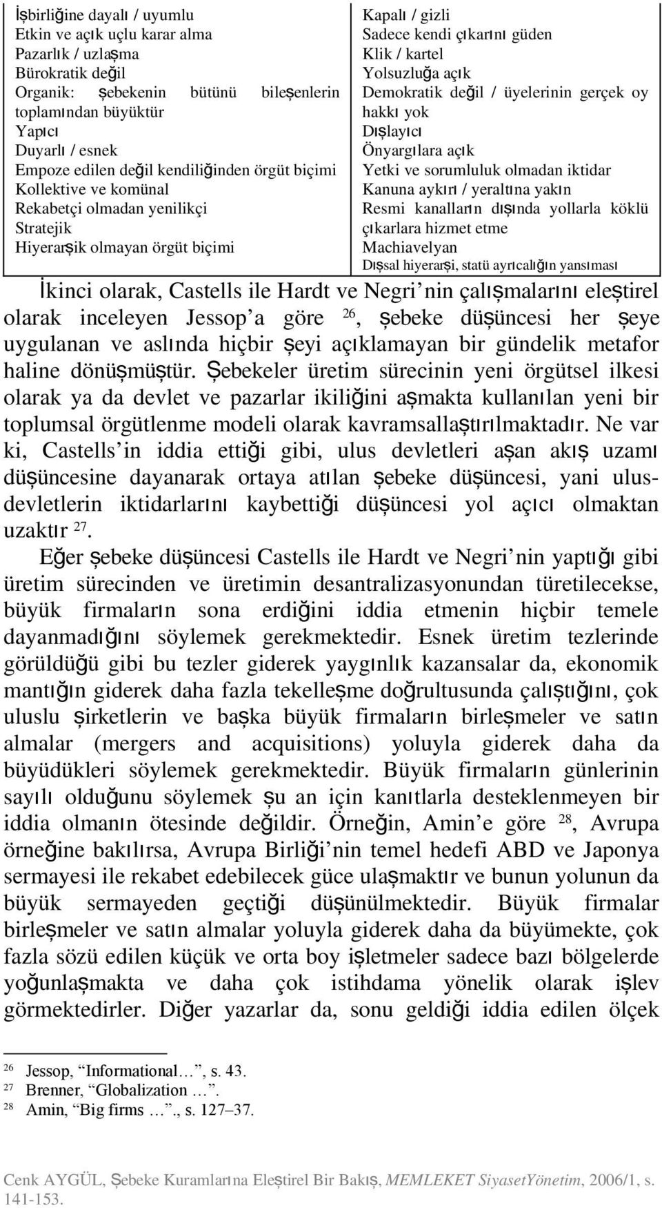 açık Demokratik değ il / üyelerinin gerçek oy hakk ı yok Dışlayıc ı Önyargılara açık Yetki ve sorumluluk olmadan iktidar Kanuna aykır ı / yeraltına yakın Resmi kanalların dışı nda yollarla köklü