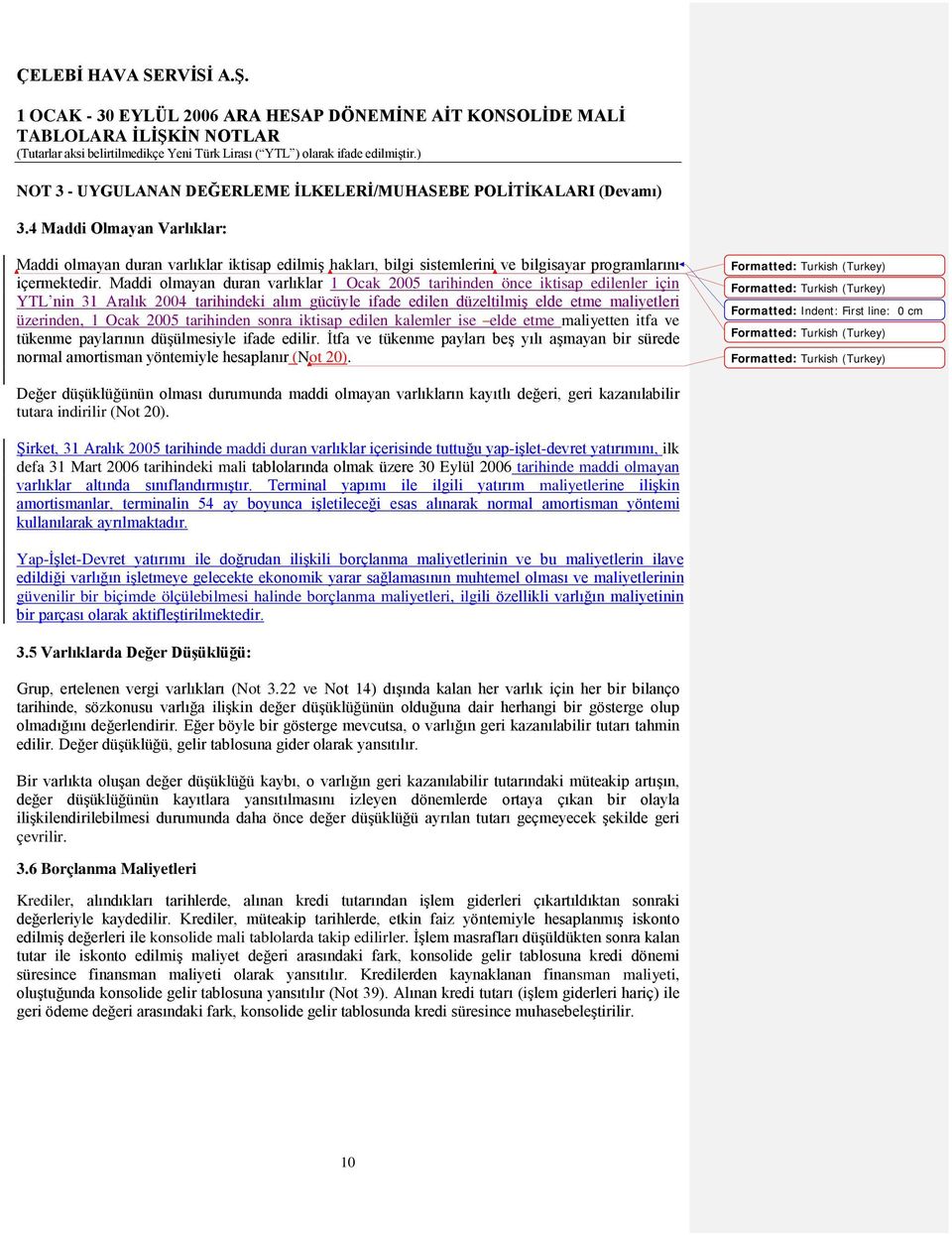 Maddi olmayan duran varlıklar 1 Ocak 2005 tarihinden önce iktisap edilenler için YTL nin 31 Aralık 2004 tarihindeki alım gücüyle ifade edilen düzeltilmiş elde etme maliyetleri üzerinden, 1 Ocak 2005