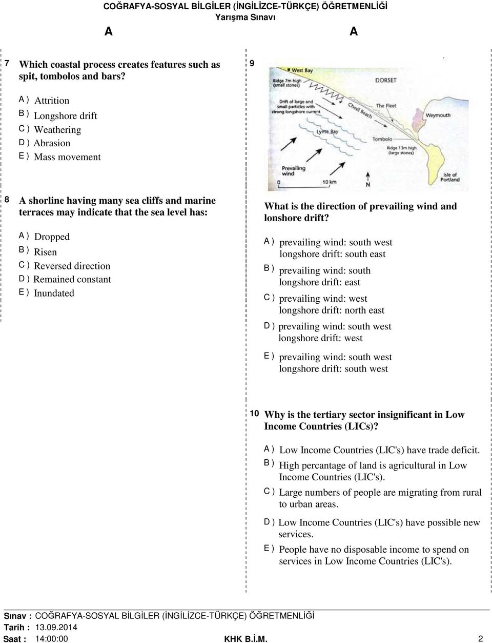 Reversed direction D ) Remained constant E ) Inundated What is the direction of prevailing wind and lonshore drift?