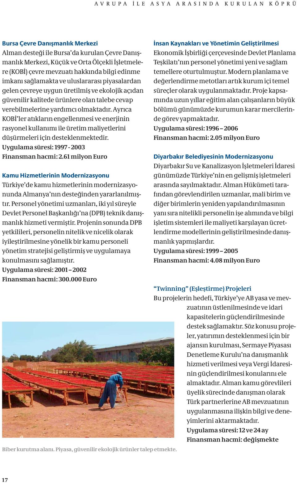 Ayrıca KOBİ ler atıkların engellenmesi ve enerjinin rasyonel kullanımı ile üretim maliyetlerini düşürmeleri için desteklenmektedir. Uygulama süresi: 1997-2003 Finansman hacmi: 2.