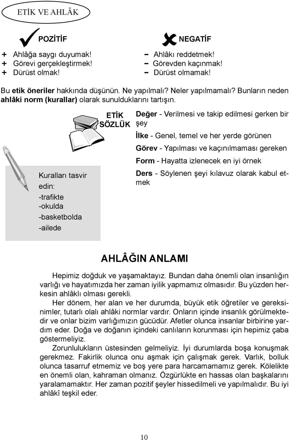 Kuralları tasvir edin: -trafi kte -okulda -basketbolda -ailede ETİK SÖZLÜK Değer - Verilmesi ve takip edilmesi gerken bir şey İlke - Genel, temel ve her yerde görünen Görev - Yapılması ve