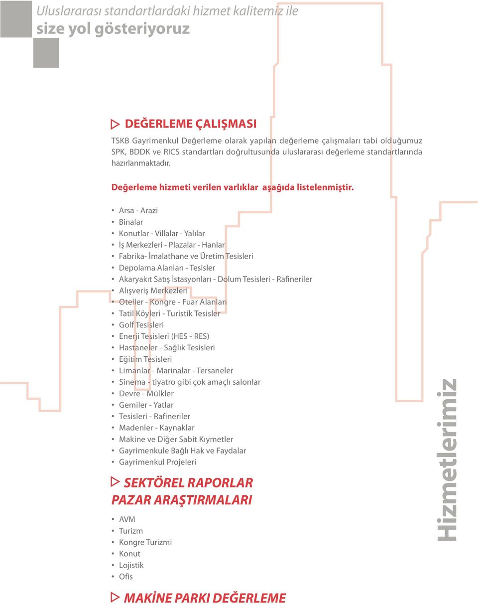 Arsa - Arazi Binalar Konutlar - Villalar - Yalýlar Ýþ Merkezleri - Plazalar - Hanlar Fabrika- Ýmalathane ve Üretim Tesisleri Depolama Alanlarý - Tesisler Akaryakýt Satýþ Ýstasyonlarý - Dolum