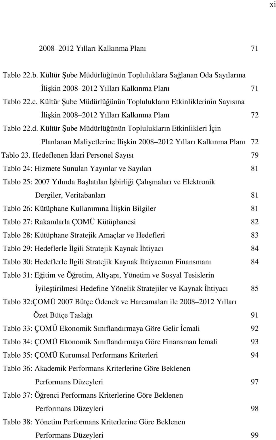 Hedeflenen İdari Personel Sayısı 79 Tablo 24: Hizmete Sunulan Yayınlar ve Sayıları 81 Tablo 25: 2007 Yılında Başlatılan İşbirliği Çalışmaları ve Elektronik Dergiler, Veritabanları 81 Tablo 26: