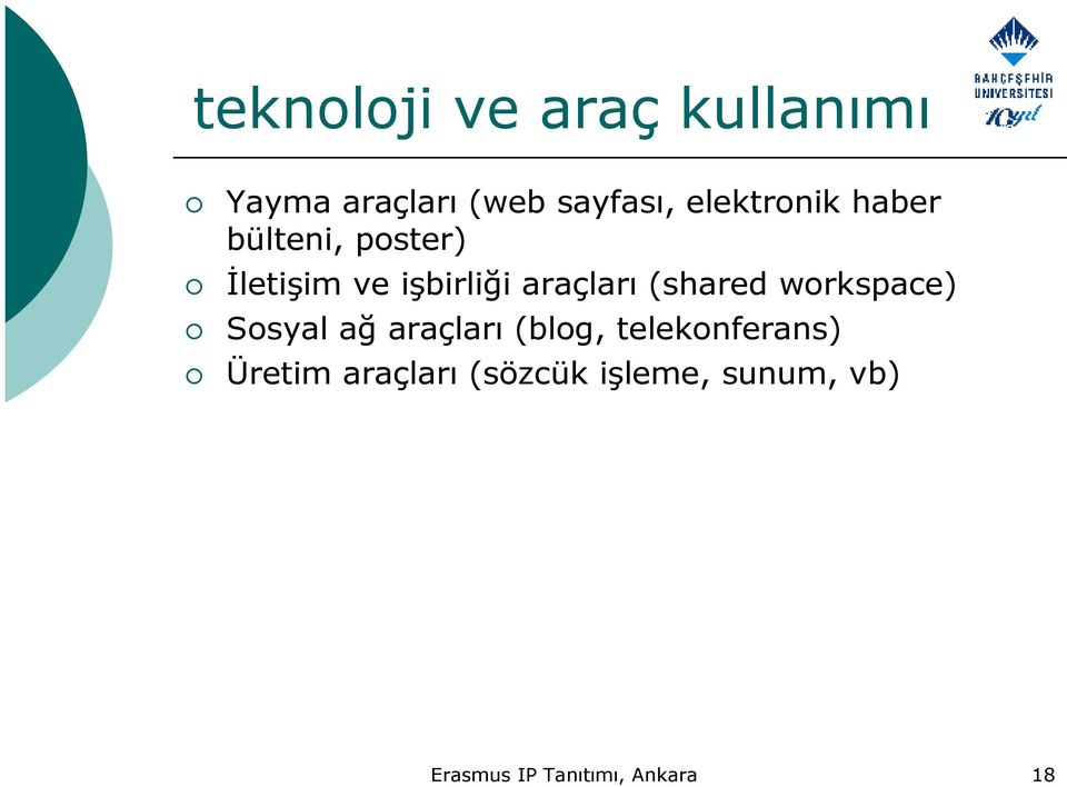 araçları (shared workspace) Sosyal ağ araçları (blog,