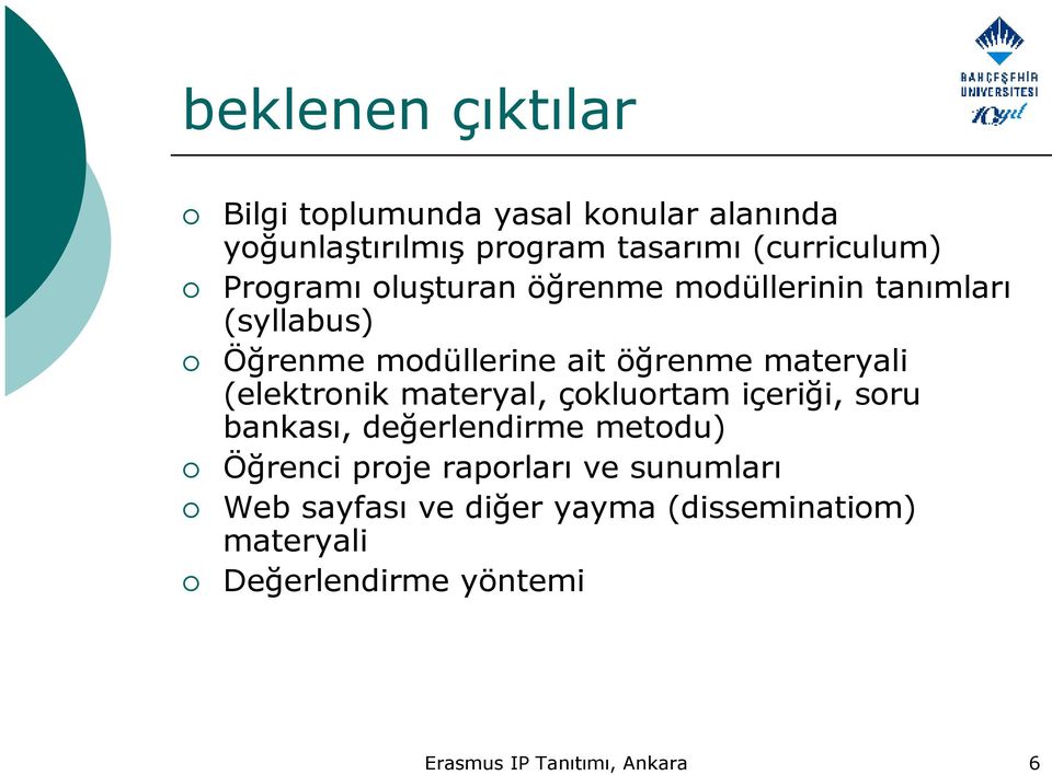 (elektronik materyal, çokluortam içeriği, soru bankası, değerlendirme metodu) Öğrenci proje raporları ve