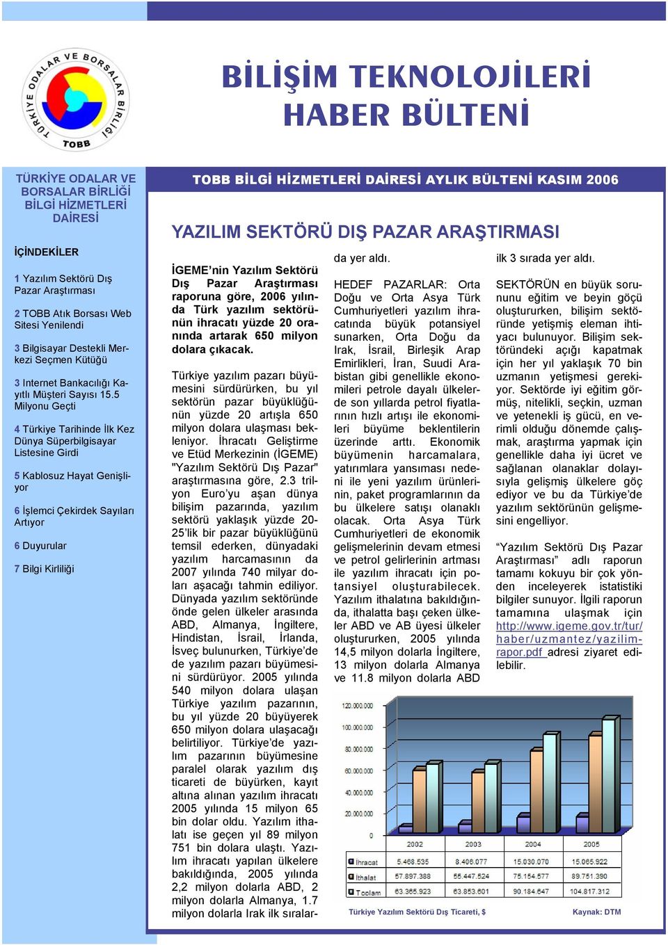 5 Milyonu Geçti 4 Türkiye Tarihinde İlk Kez Dünya Süperbilgisayar Listesine Girdi 5 Kablosuz Hayat Genişliyor 6 İşlemci Çekirdek Sayıları Artıyor 6 Duyurular 7 Bilgi Kirliliği TOBB BİLGİ HİZMETLERİ