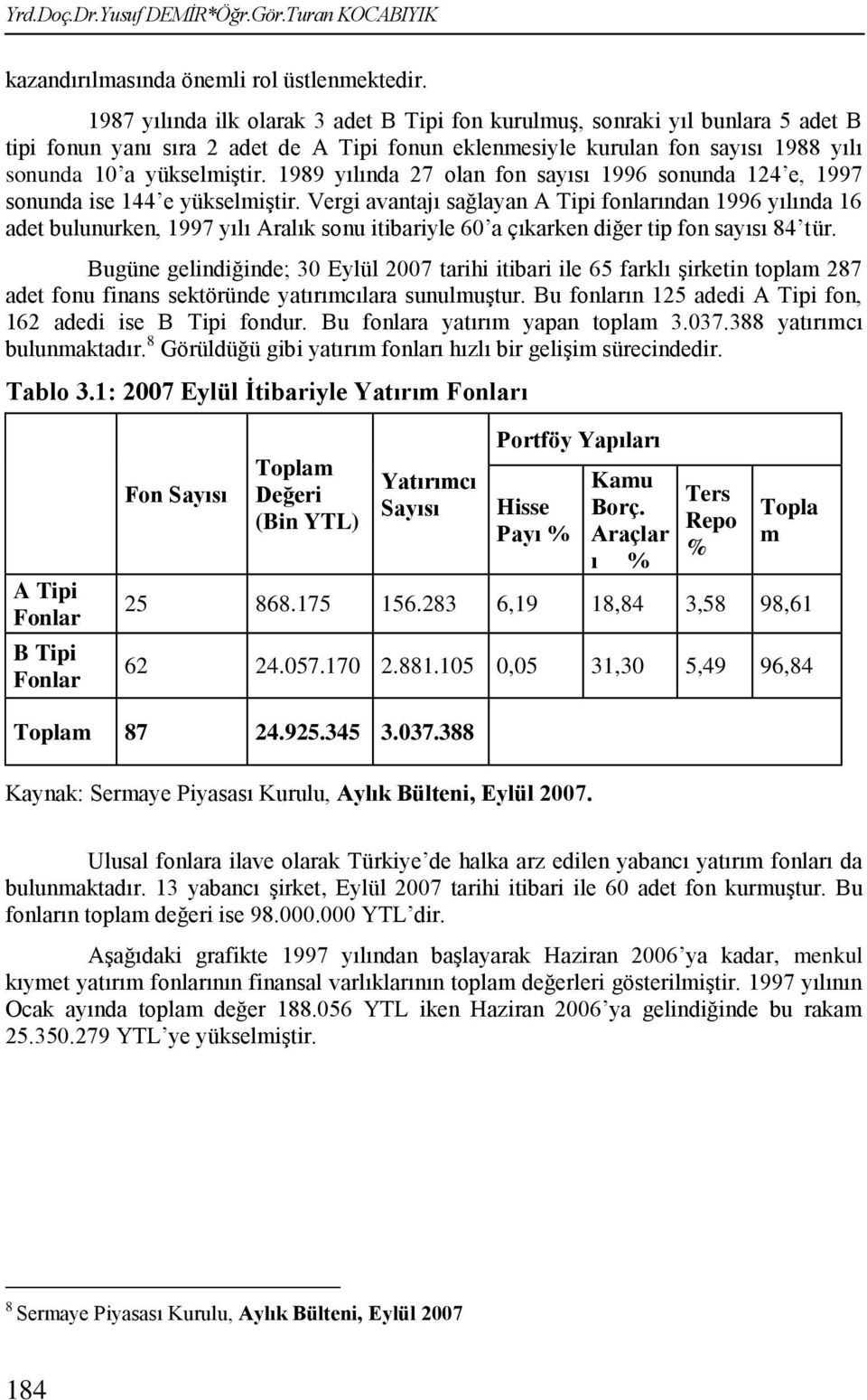 1989 yılında 27 olan fon sayısı 1996 sonunda 124 e, 1997 sonunda ise 144 e yükselmiģtir.