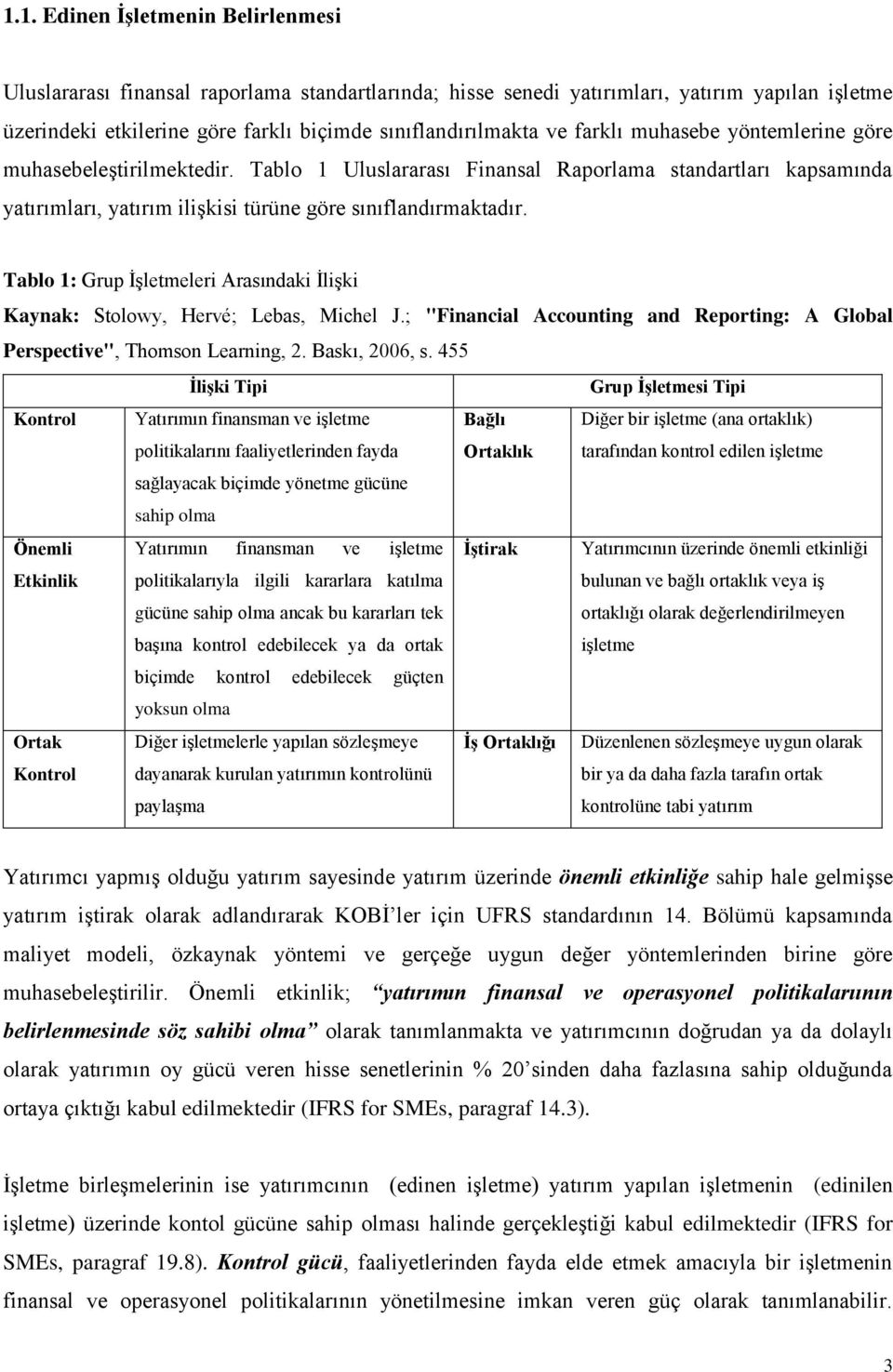 Tablo 1: Grup İşletmeleri Arasındaki İlişki Kaynak: Stolowy, Hervé; Lebas, Michel J.; "Financial Accounting and Reporting: A Global Perspective", Thomson Learning, 2. Baskı, 2006, s.