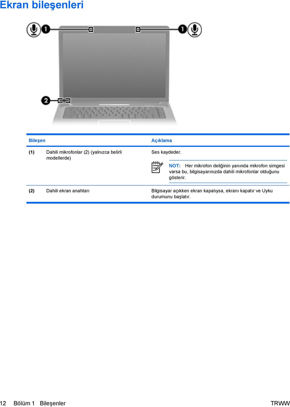 NOT: Her mikrofon deliğinin yanında mikrofon simgesi varsa bu, bilgisayarınızda dahili