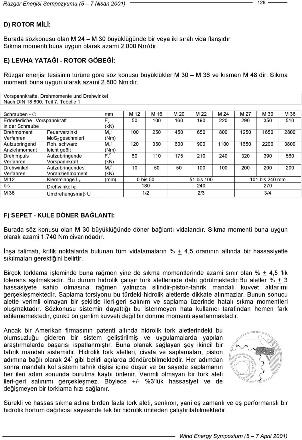 Vorspannkrafte, Drehmomente und Drehwinkel Nach DIN 18 800, Teil 7, Tebelle 1 Schrauben - mm M 12 M 16 M 20 M 22 M 24 M 27 M 30 M 36 Erforderliche Vorspannkraft F v 50 100 160 190 220 290 350 510 in