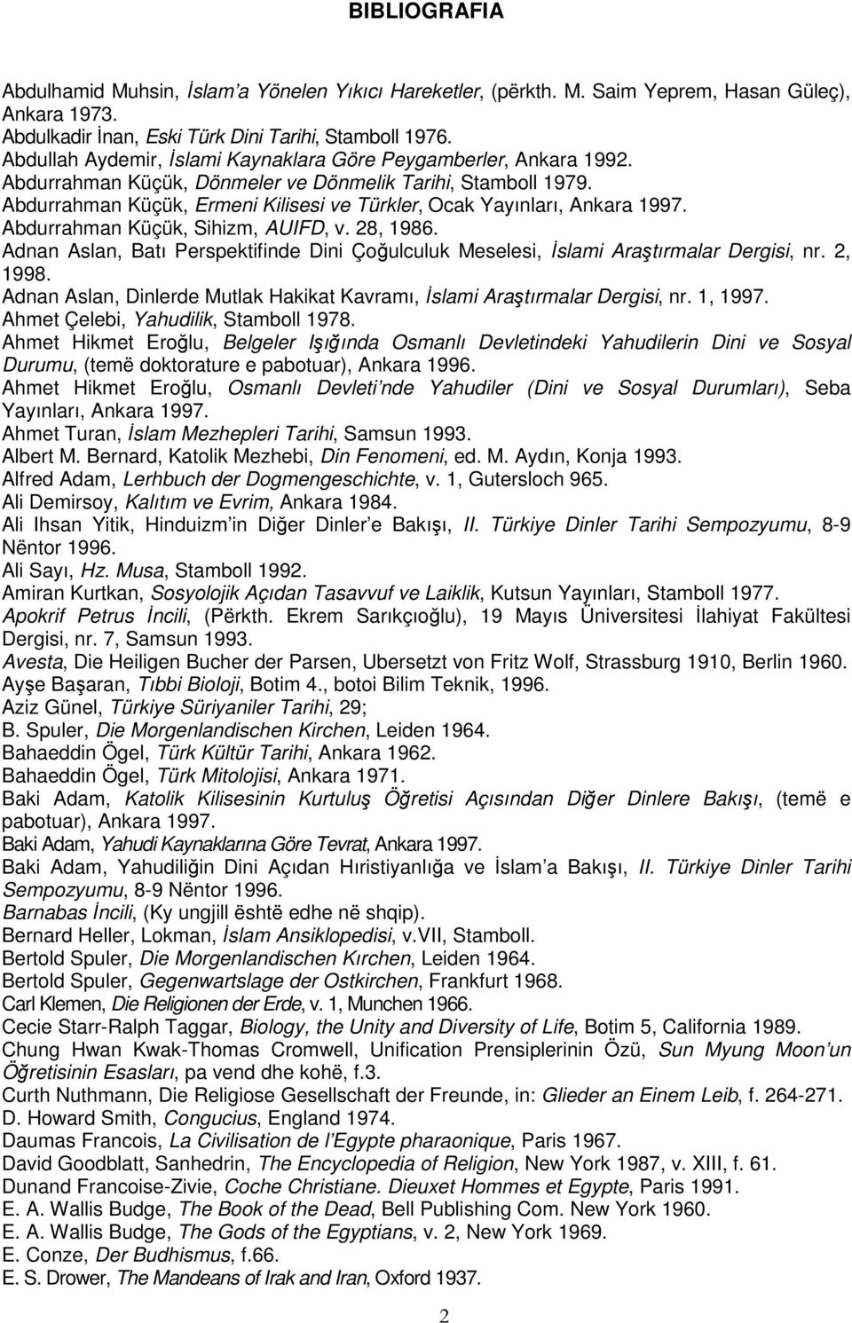 Abdurrahman Küçük, Ermeni Kilisesi ve Türkler, Ocak Yayınları, Ankara 1997. Abdurrahman Küçük, Sihizm, AUIFD, v. 28, 1986.