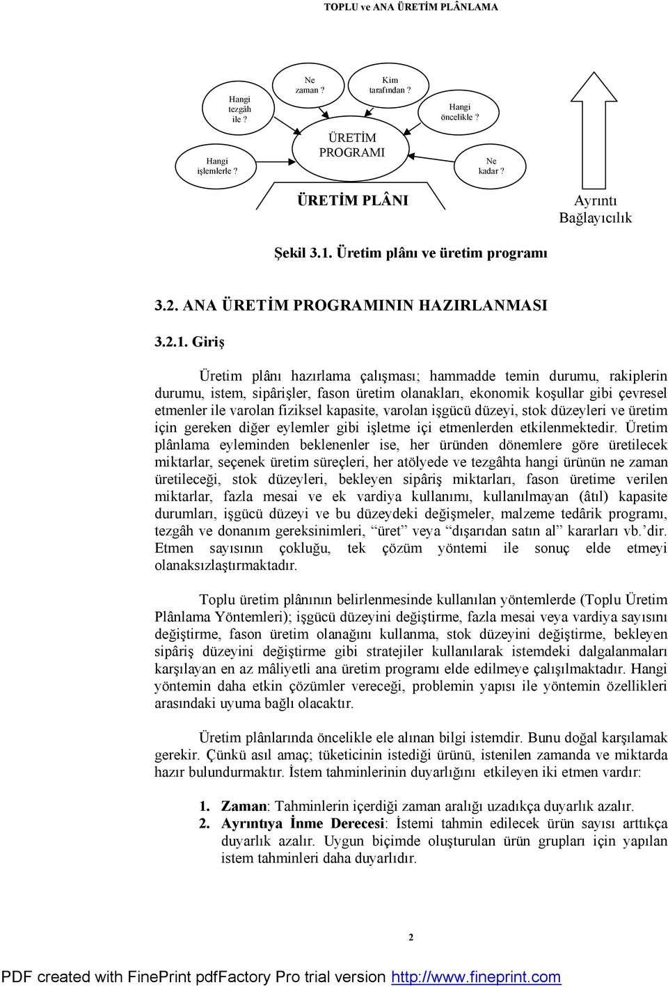 Giriş Üretim plânı hazırlama çalışması; hammadde temin durumu, rakiplerin durumu, istem, sipârişler, fason üretim olanakları, ekonomik koşullar gibi çevresel etmenler ile varolan fiziksel kapasite,