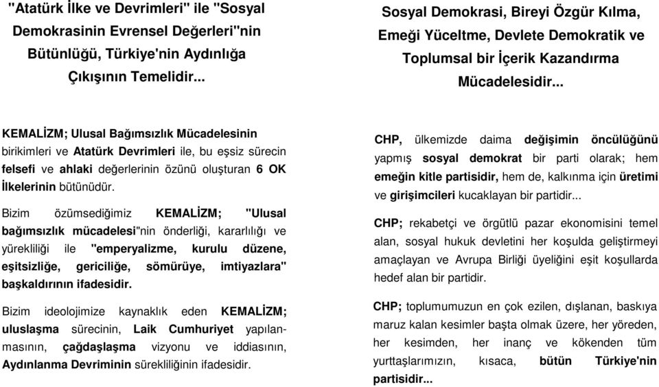 .. KEMALZM; Ulusal Baımsızlık Mücadelesinin birikimleri ve Atatürk Devrimleri ile, bu esiz sürecin felsefi ve ahlaki deerlerinin özünü oluturan 6 OK lkelerinin bütünüdür.