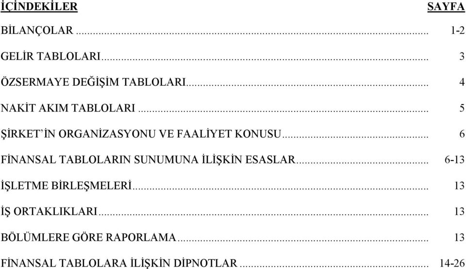 .. 6 FĐNANSAL TABLOLARIN SUNUMUNA ĐLĐŞKĐN ESASLAR... 6-13 ĐŞLETME BĐRLEŞMELERĐ.