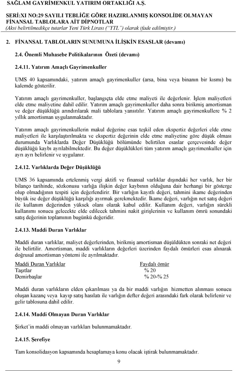 Yatırım amaçlı gayrimenkuller, başlangıçta elde etme maliyeti ile değerlenir. Đşlem maliyetleri elde etme maliyetine dahil edilir.