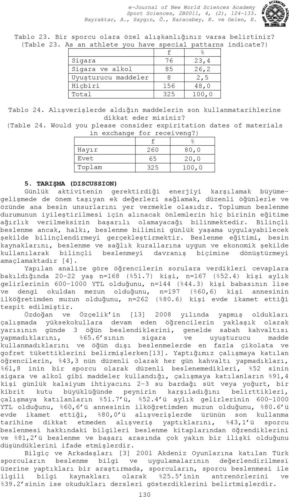 Would you please consider expiritation dates of materials in exchange for receiveng?) Hayır 260 80,0 Evet 65 20,0 5.