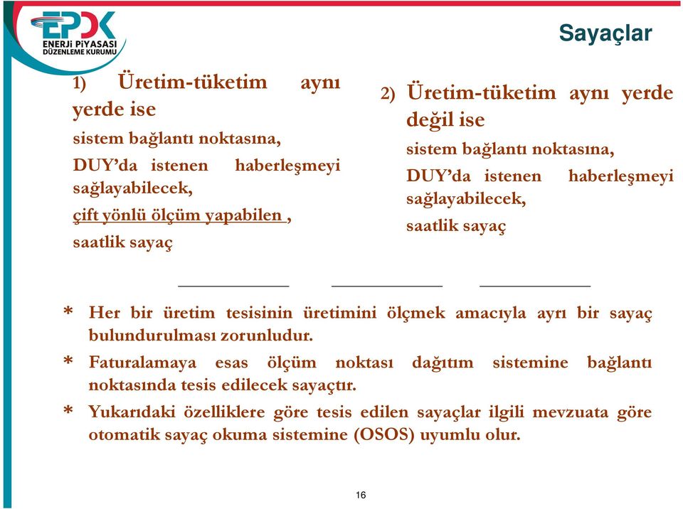 tesisinin üretimini ölçmek amac yla ayr bir sayaç bulundurulmas zorunludur.