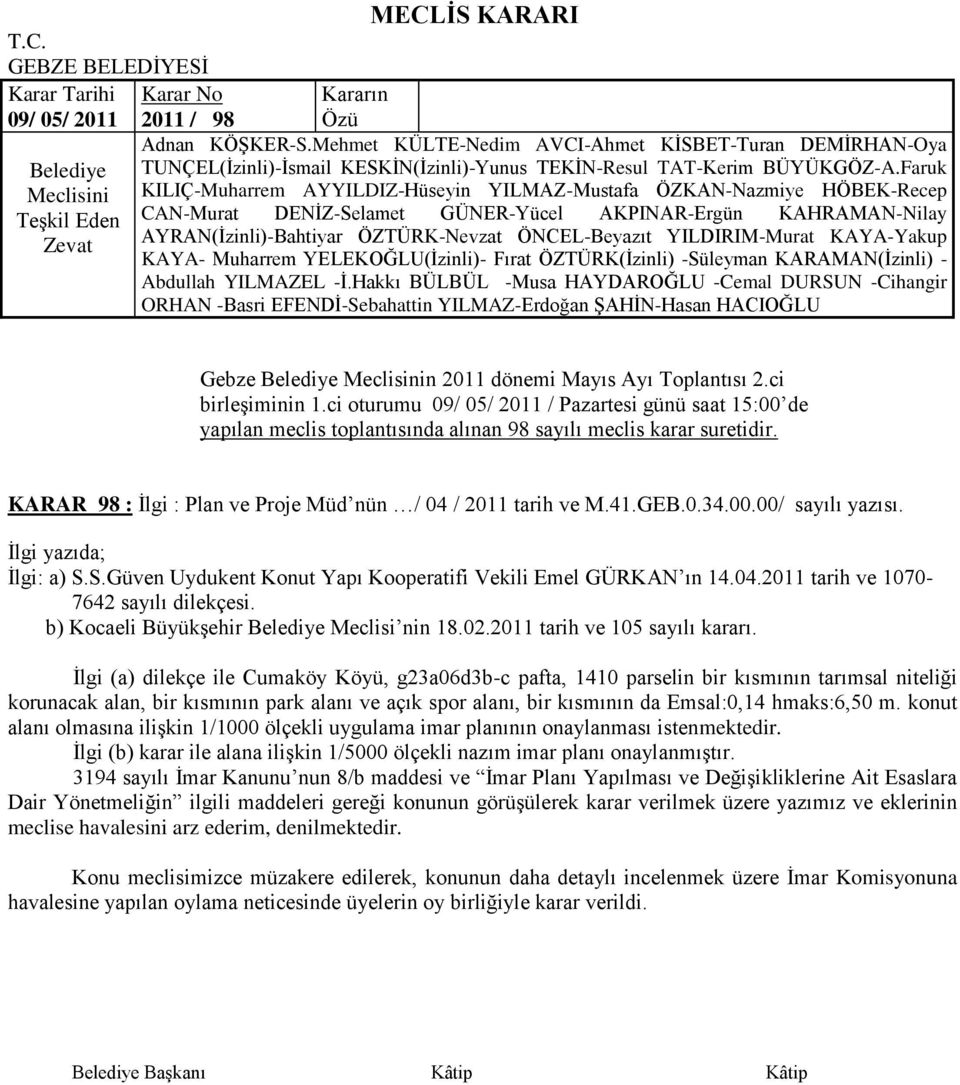 -Süleyman KARAMAN(Ġzinli) - Gebze n 2011 dönemi Mayıs Ayı Toplantısı 2.ci birleģiminin 1.