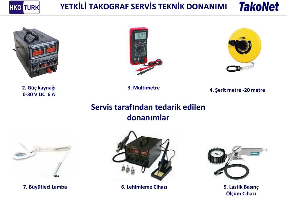 Multimetre Servis tarafından tedarik edilen donanımlar