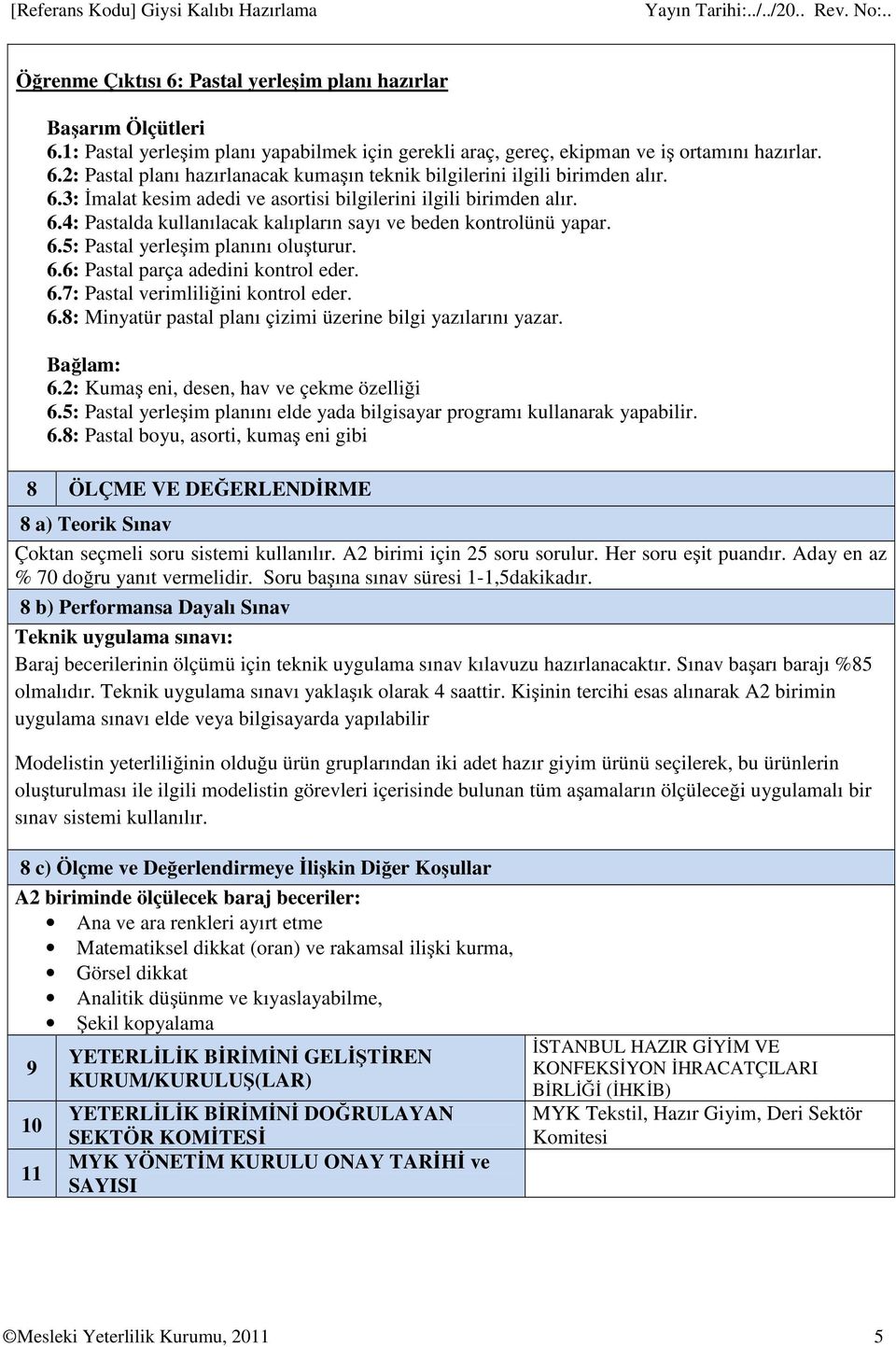 6.7: Pastal verimliliğini kontrol eder. 6.8: Minyatür pastal planı çizimi üzerine bilgi yazılarını yazar. Bağlam: 6.2: Kumaş eni, desen, hav ve çekme özelliği 6.