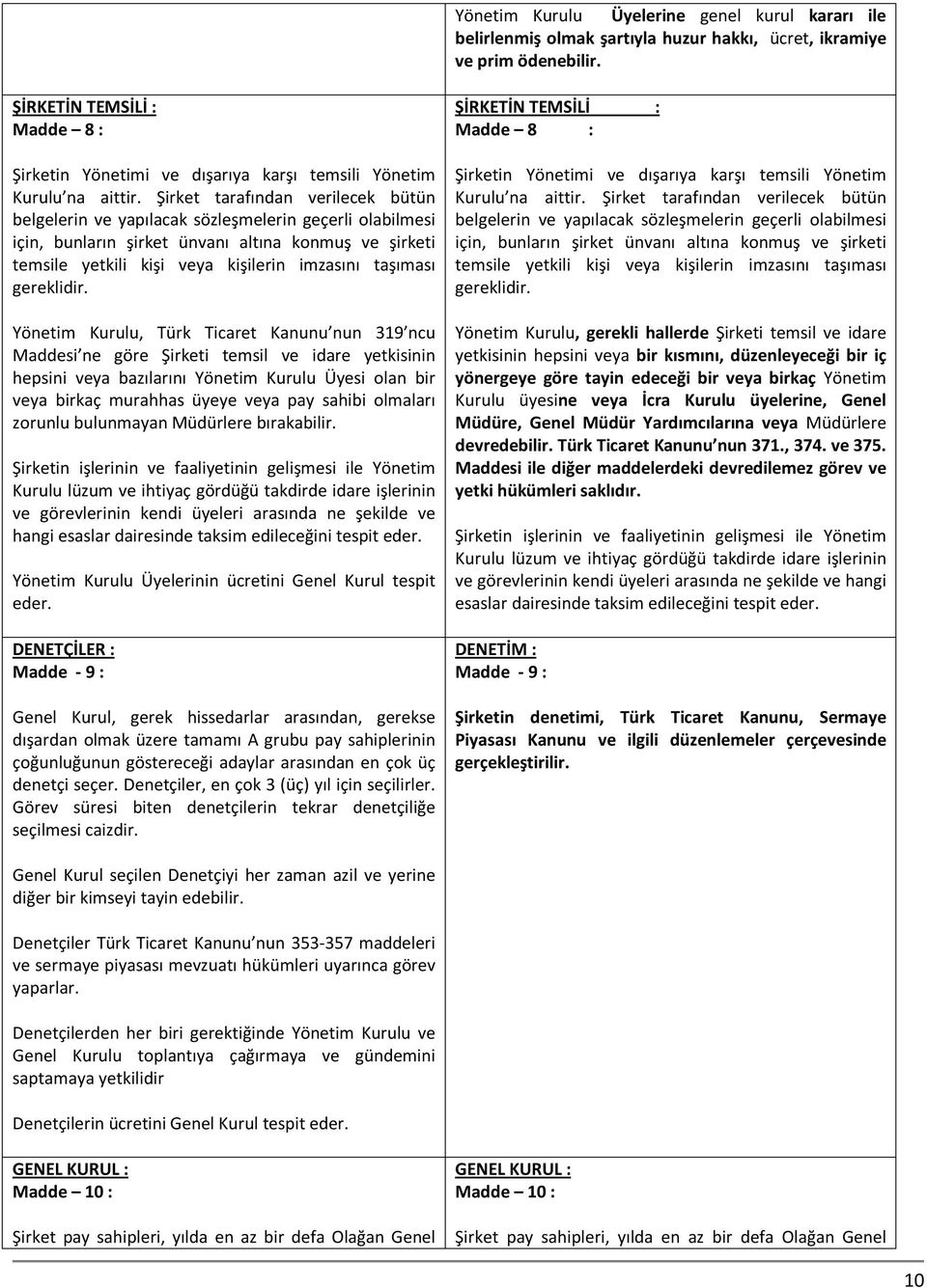 Şirket tarafından verilecek bütün belgelerin ve yapılacak sözleşmelerin geçerli olabilmesi için, bunların şirket ünvanı altına konmuş ve şirketi temsile yetkili kişi veya kişilerin imzasını taşıması