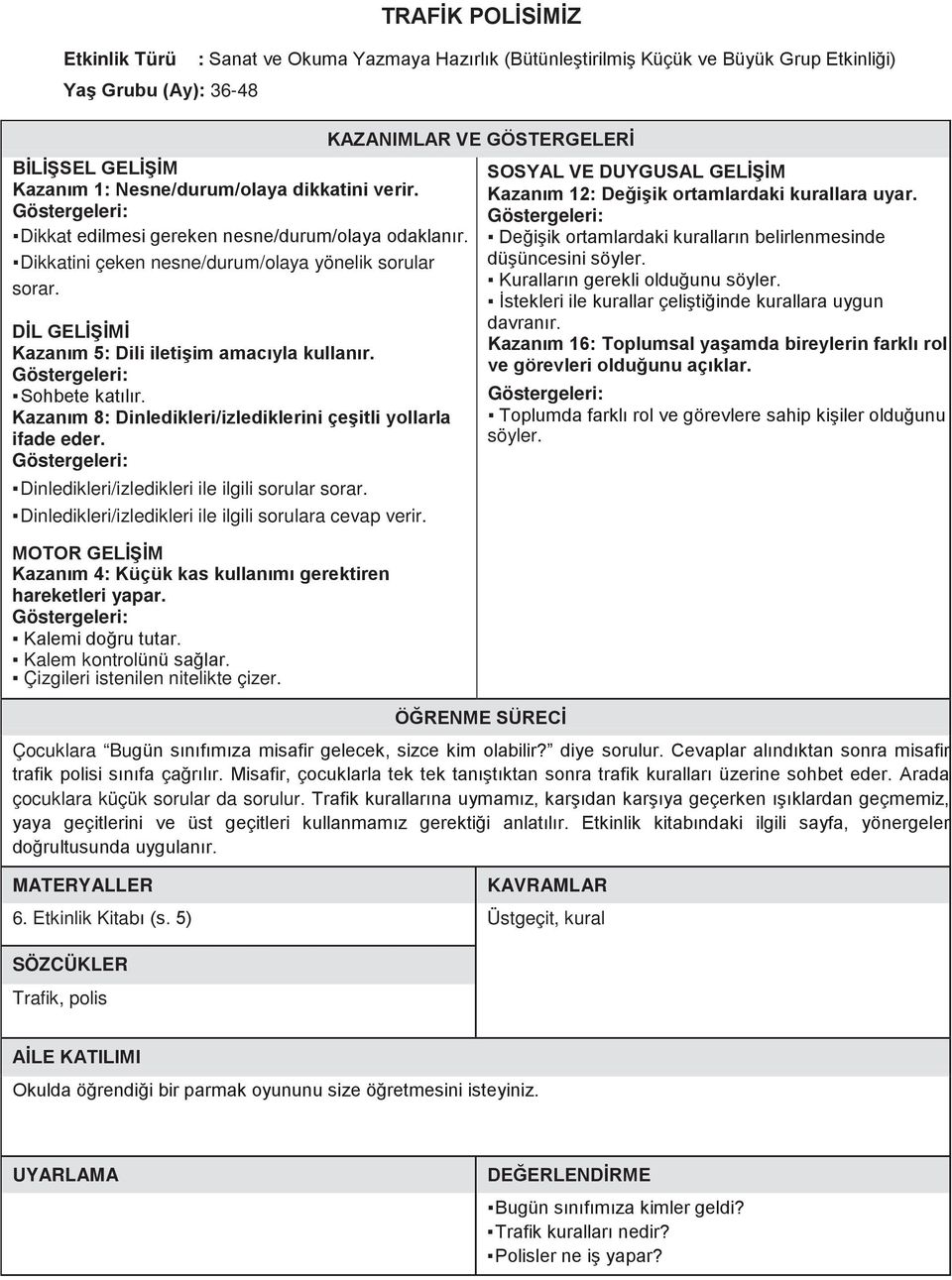 Kazanım 8: Dinledikleri/izlediklerini çeşitli yollarla ifade eder. Dinledikleri/izledikleri ile ilgili sorular sorar. Dinledikleri/izledikleri ile ilgili sorulara cevap verir.