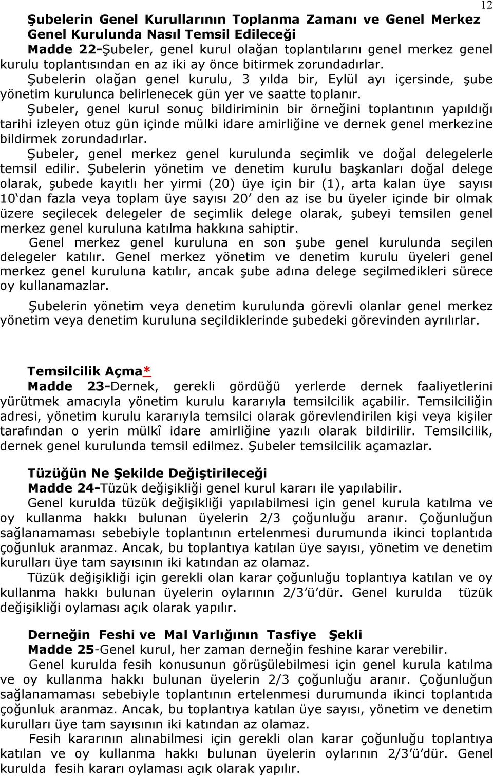 Şubeler, genel kurul sonuç bildiriminin bir örneğini toplantının yapıldığı tarihi izleyen otuz gün içinde mülki idare amirliğine ve dernek genel merkezine bildirmek zorundadırlar.