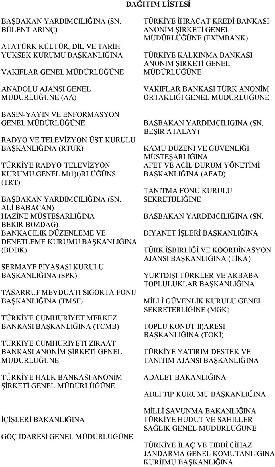 KURUMU GENEL Mt1)t)RLÜĞÜNS (TRT) BAŞBAKAN YARDIMCILIĞINA (SN.