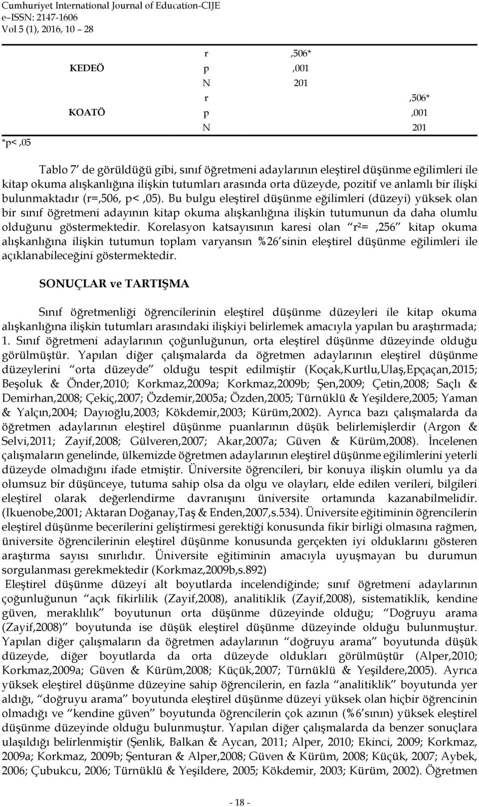 Bu bulgu eleştirel düşünme eğilimleri (düzeyi) yüksek olan bir sınıf öğretmeni adayının kitap okuma alışkanlığına ilişkin tutumunun da daha olumlu olduğunu göstermektedir.