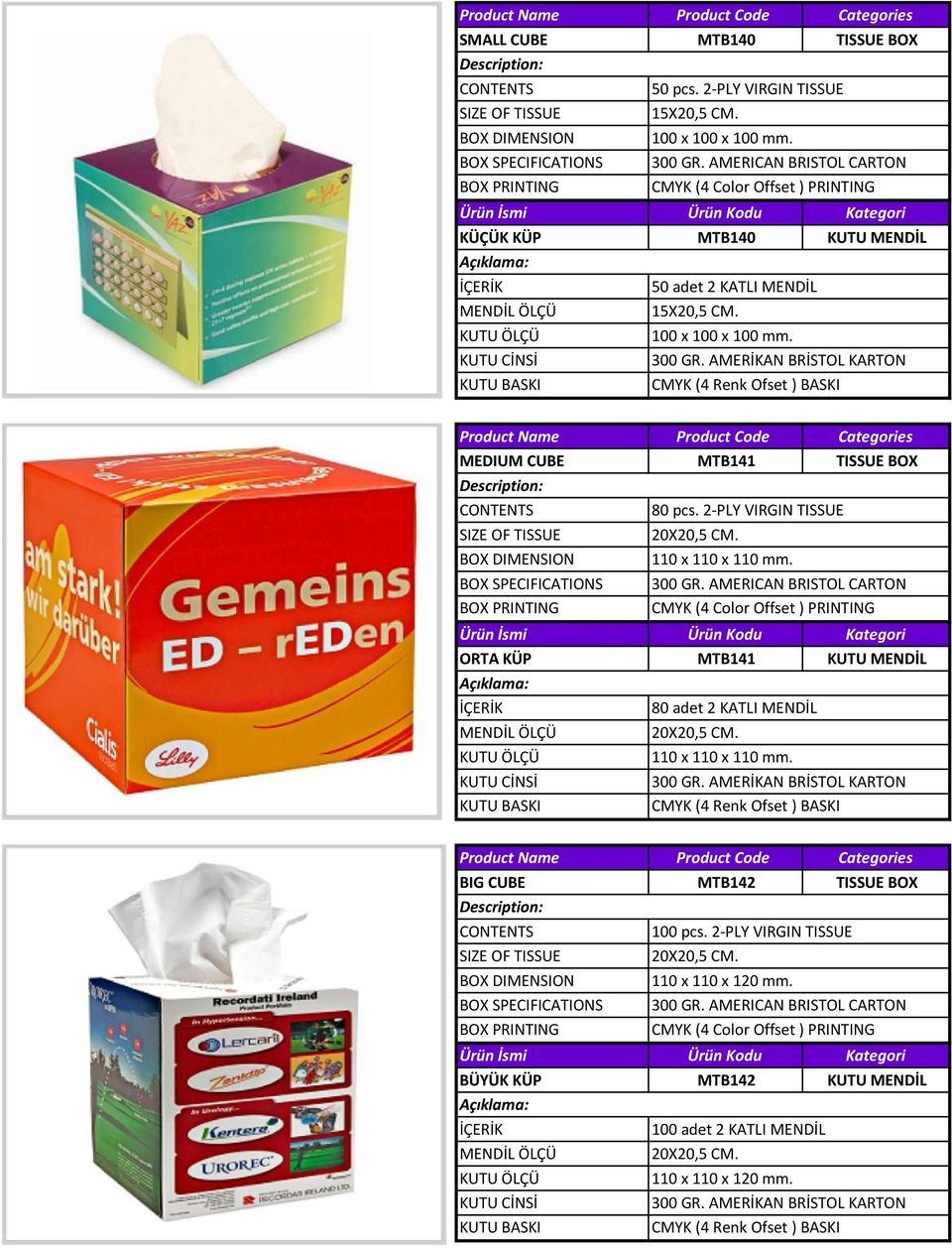 2-PLY VIRGIN TISSUE 20X20,5 CM. 110 x 110 x 110 mm. MTB141 80 adet 2 KATLI MENDİL 20X20,5 CM.