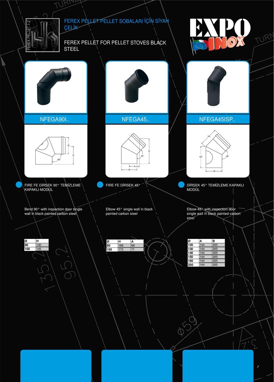 inspection door single wall in black painted carbon steel Elbow 45 single wall in black painted carbon steel