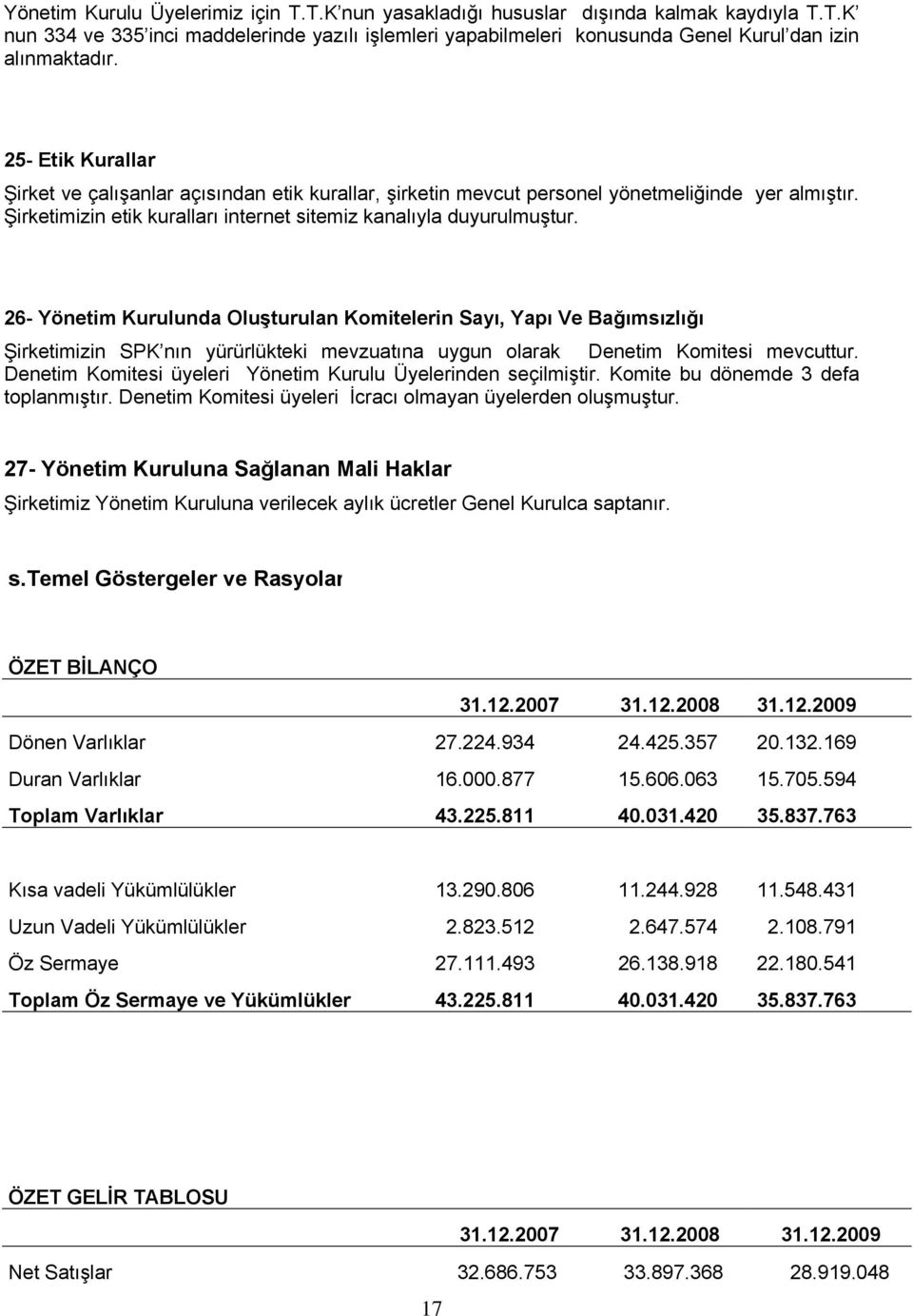 26- Yönetim Kurulunda Oluşturulan Komitelerin Sayı, Yapı Ve Bağımsızlığı Şirketimizin SPK nın yürürlükteki mevzuatına uygun olarak Denetim Komitesi mevcuttur.