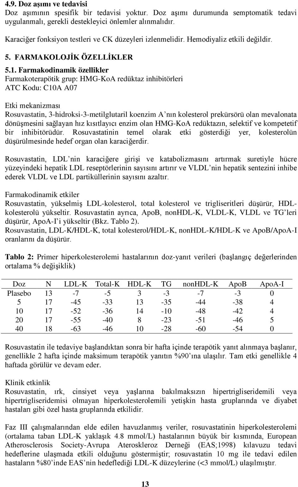 Farmakodinamik özellikler Farmakoterapötik grup: HMG-KoA redüktaz inhibitörleri ATC Kodu: C10A A07 Etki mekanizması Rosuvastatin, 3-hidroksi-3-metilglutaril koenzim A nın kolesterol prekürsörü olan