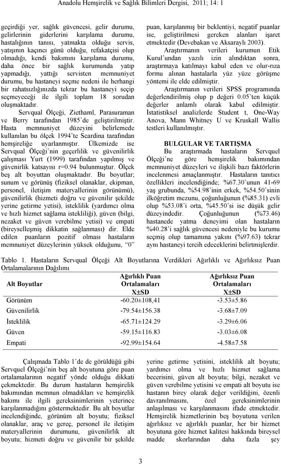 seçmeyeceği ile ilgili toplam 18 sorudan oluşmaktadır. Servqual Ölçeği, Ziethaml, Parasuraman ve Berry tarafından 1985 de geliştirilmiştir.