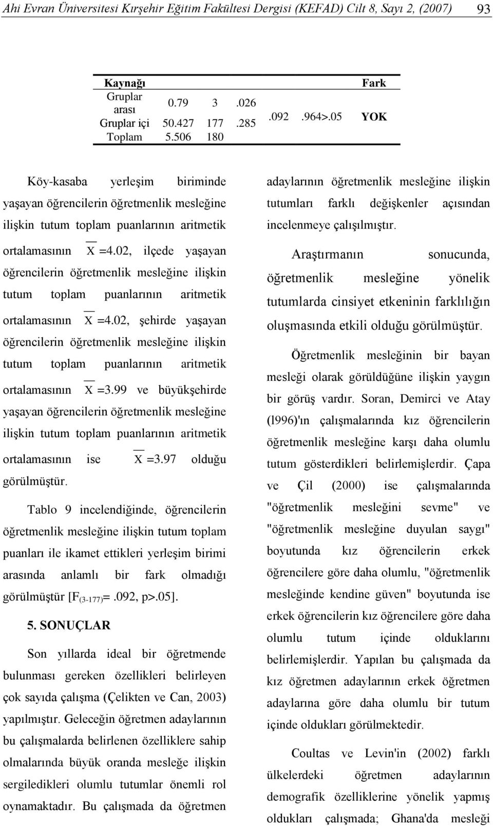 02, ilçede yaşayan öğrencilerin öğretmenlik mesleğine ilişkin tutum toplam puanlarının aritmetik ortalamasının X =4.