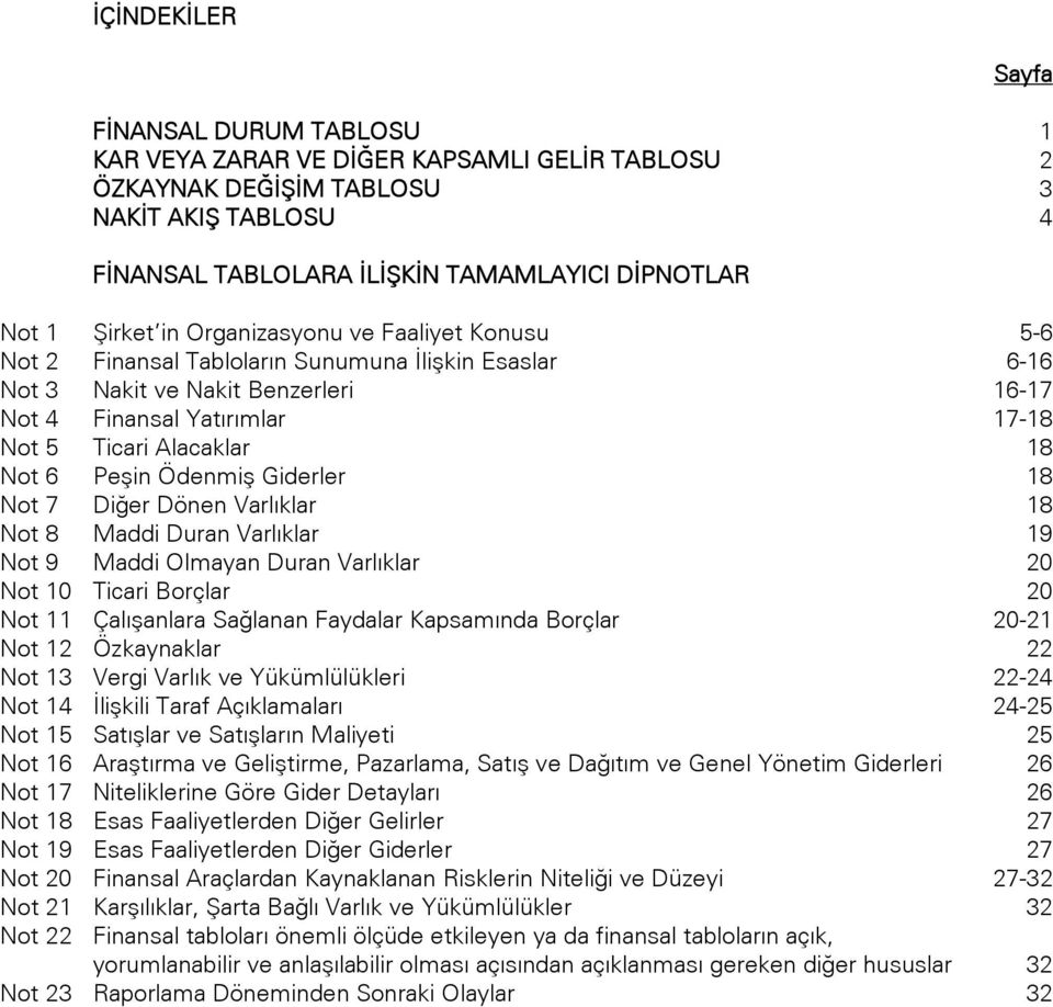 Not 6 Peşin Ödenmiş Giderler 18 Not 7 Diğer Dönen Varlıklar 18 Not 8 Maddi Duran Varlıklar 19 Not 9 Maddi Olmayan Duran Varlıklar 20 Not 10 Ticari Borçlar 20 Not 11 Çalışanlara Sağlanan Faydalar