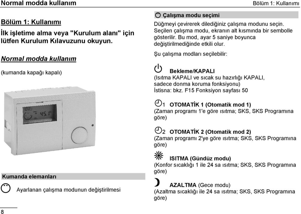 Bu mod, ayar 5 saniye boyunca değiştirilmediğinde etkili olur.