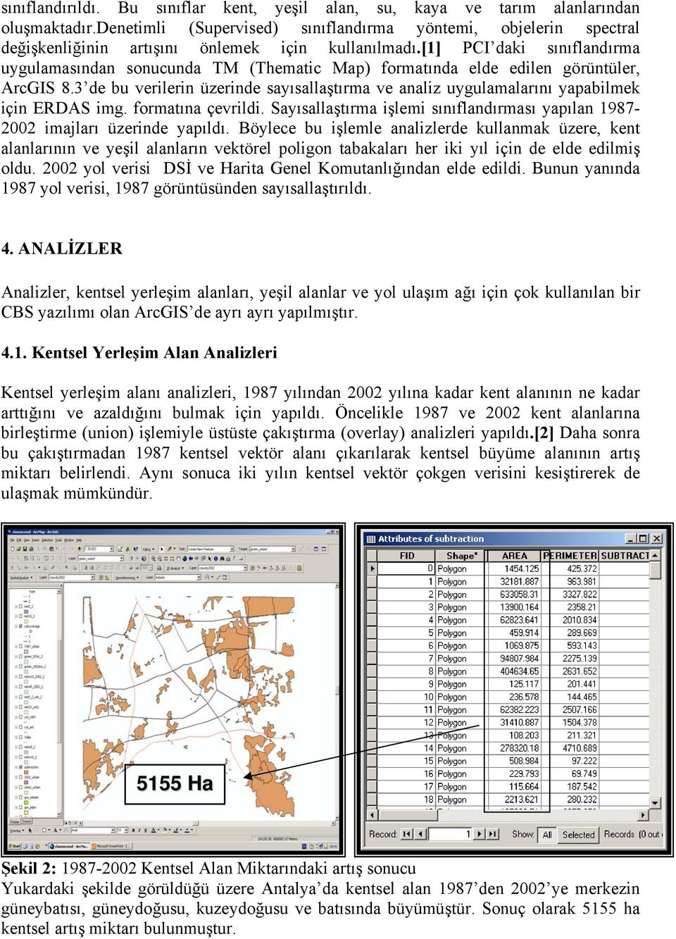 [1] PCI daki sınıflandırma uygulamasından sonucunda TM (Thematic Map) formatında elde edilen görüntüler, ArcGIS 8.