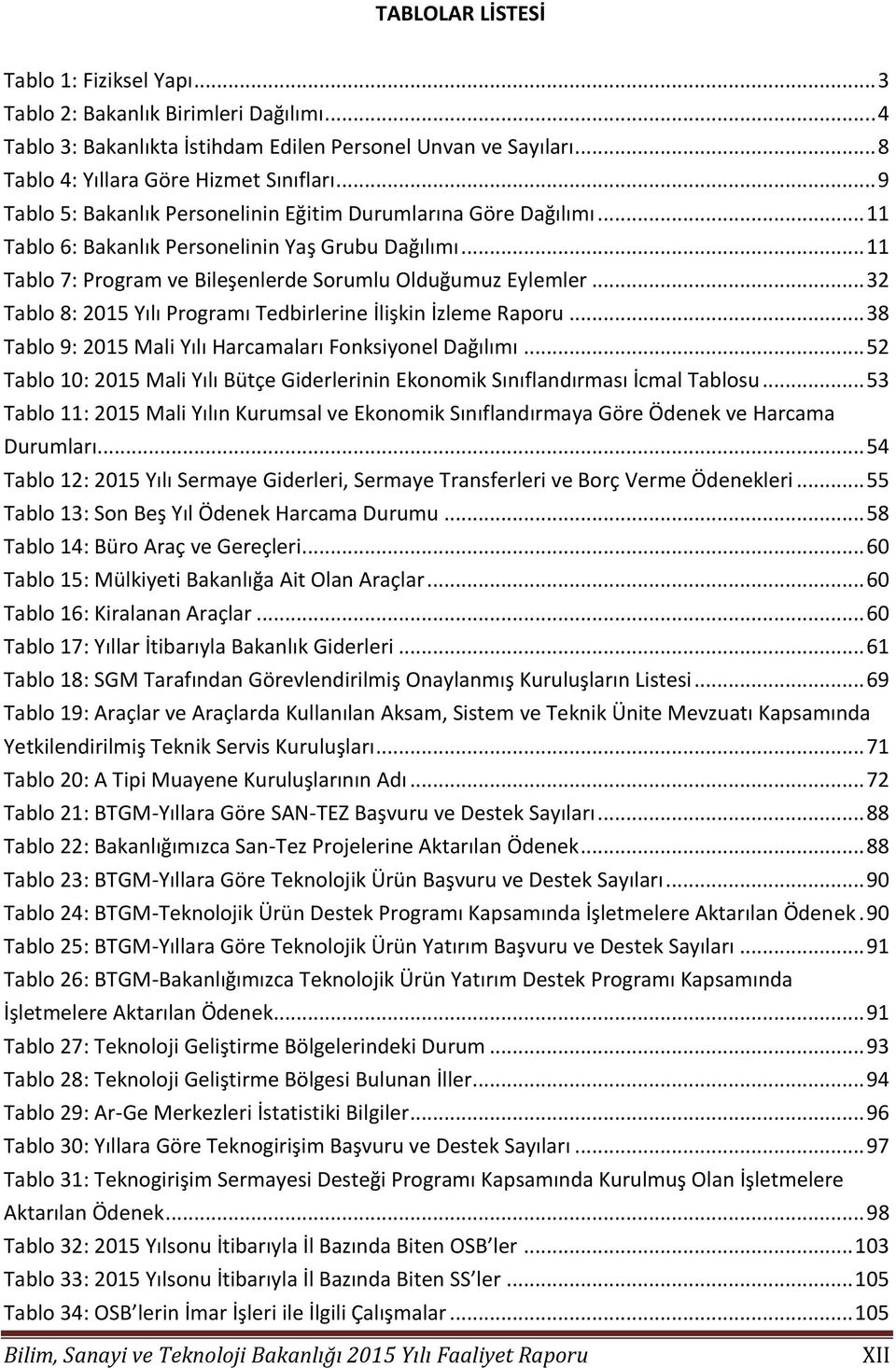 .. 32 Tablo 8: 2015 Yılı Programı Tedbirlerine İlişkin İzleme Raporu... 38 Tablo 9: 2015 Mali Yılı Harcamaları Fonksiyonel Dağılımı.