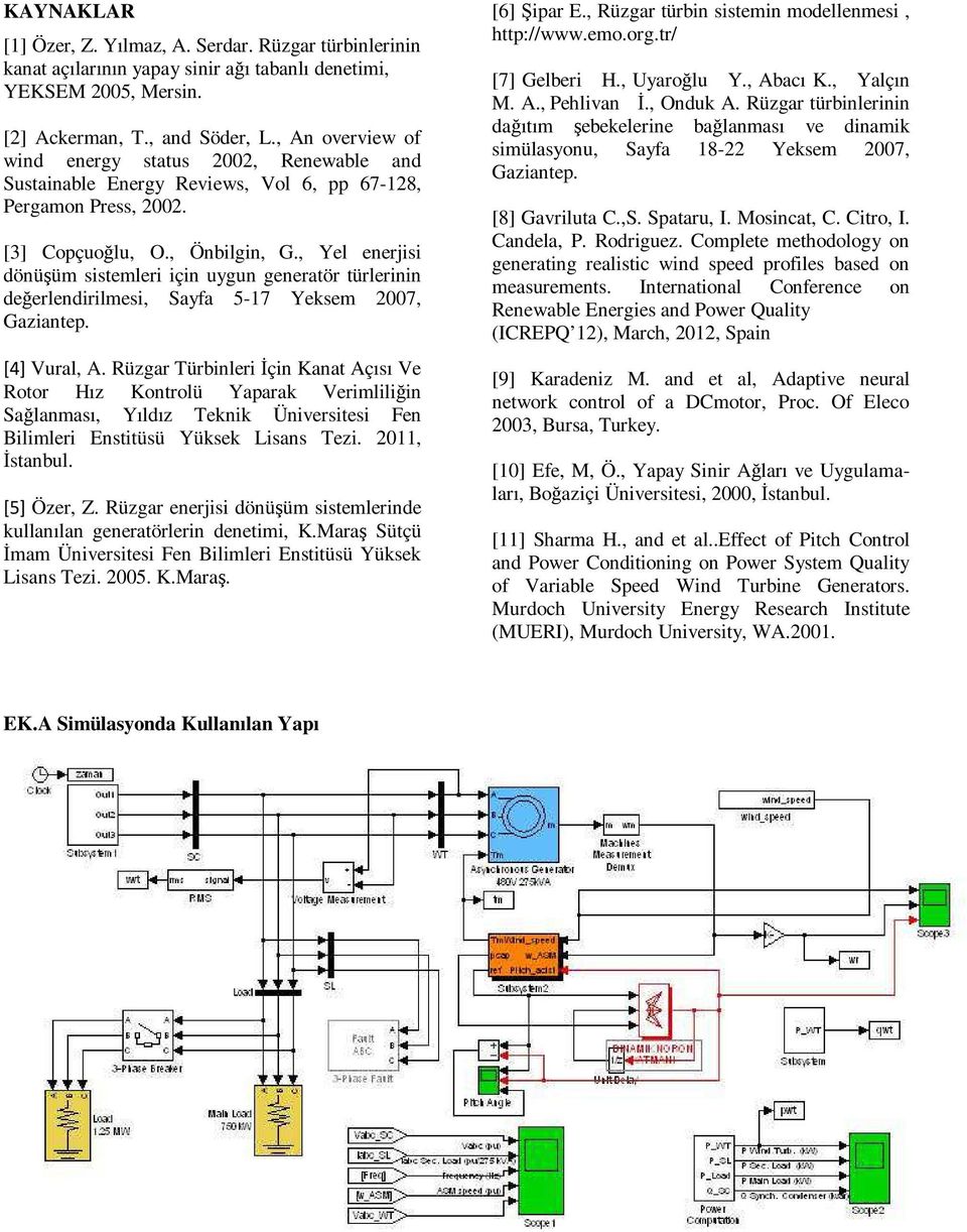 , Yel enerjisi dönüşüm sistemleri için uygun generatör türlerinin değerlendirilmesi, Sayfa 5-17 Yeksem 2007, Gaziantep. [4] Vural, A.