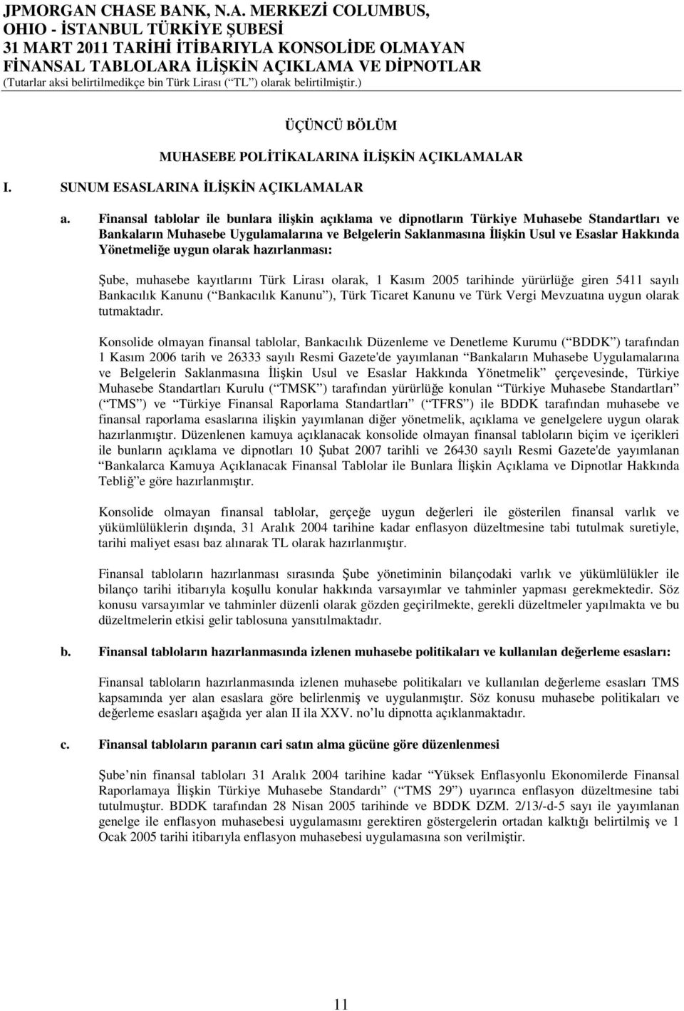 Yönetmeliğe uygun olarak hazırlanması: Şube, muhasebe kayıtlarını Türk Lirası olarak, 1 Kasım 2005 tarihinde yürürlüğe giren 5411 sayılı Bankacılık Kanunu ( Bankacılık Kanunu ), Türk Ticaret Kanunu