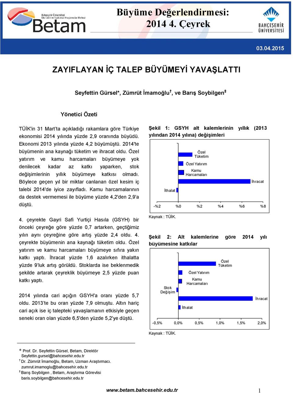 2,9 oranında büyüdü. Ekonomi 2013 yılında yüzde 4,2 büyümüştü. 2014'te büyümenin ana kaynağı tüketim ve ihracat oldu.