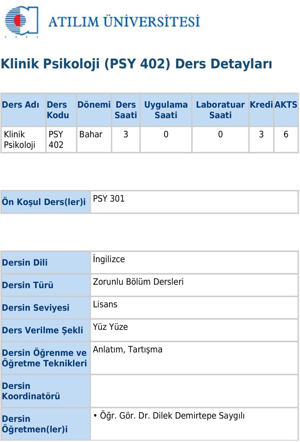 Türü Dersin Seviyesi Ders Verilme Şekli Dersin Öğrenme ve Öğretme Teknikleri İngilizce Zorunlu Bölüm